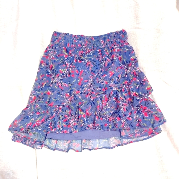 French Connection Asymmetrical Ruffle Skirt Floral Pier Blue Sz. M - Picture 2 of 9